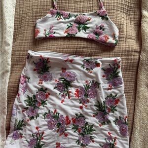 Oceanus Swimwear Embroidered Floral Three Piece Swim Set - Bikini + Coverup